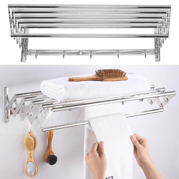Zerodis Stainless Steel Space Saver Towel Rack, Wall Mounted Clothes Drying Rack Bath Towel Holder Huge Capacity For Home Hotel Use