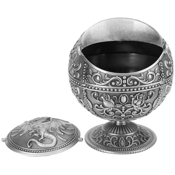 Zerodis Vintage Windproof Ashtray With Lid Zinc Alloy Retro Tabletop Ashtray Metal Decorative Push Down Cigarettes Ashtray For Outdoor Indoor Home Decor Craft, Gift For Men And Women