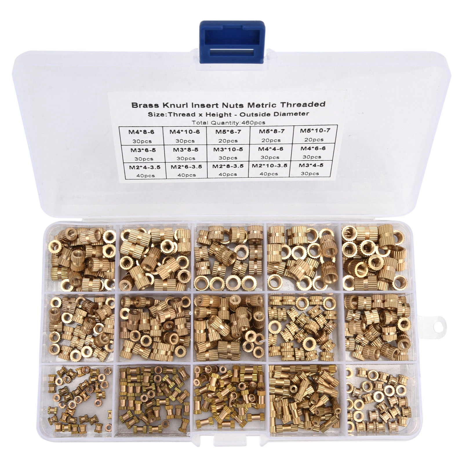 Zerone 460Pcs Knurled Nuts M2 M3 M4 M5 Female Thread Brass Threaded