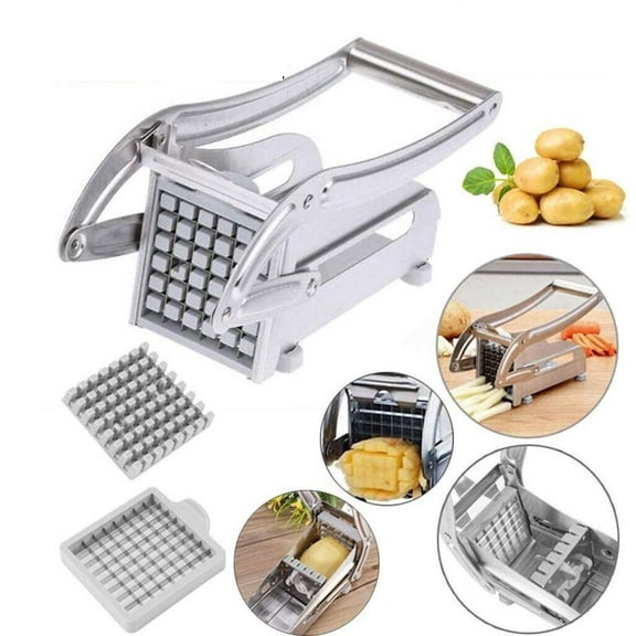 Zerone French Fry Potato Cutter,Stainless Steel French Fries Potato Chipper Chip Cutter Chopper Maker with 2 Blades
