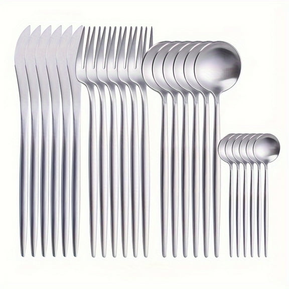 Zerophilo 24-Piece Matte Flatware Set for 6, 18/10 Stainless Steel Titanium Plated Cutlery, Dishwasher Safe