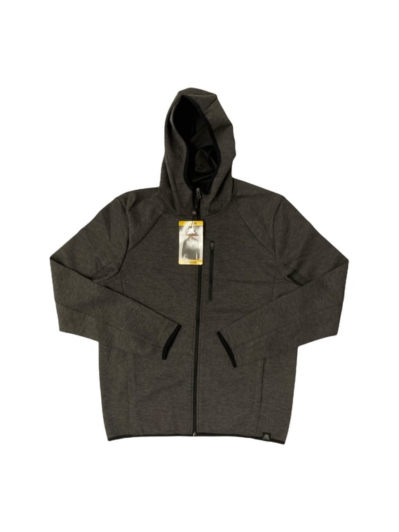 Men's Full Zip Stretch Fabric Tech Fleece Hoodie (Black Heather, S)