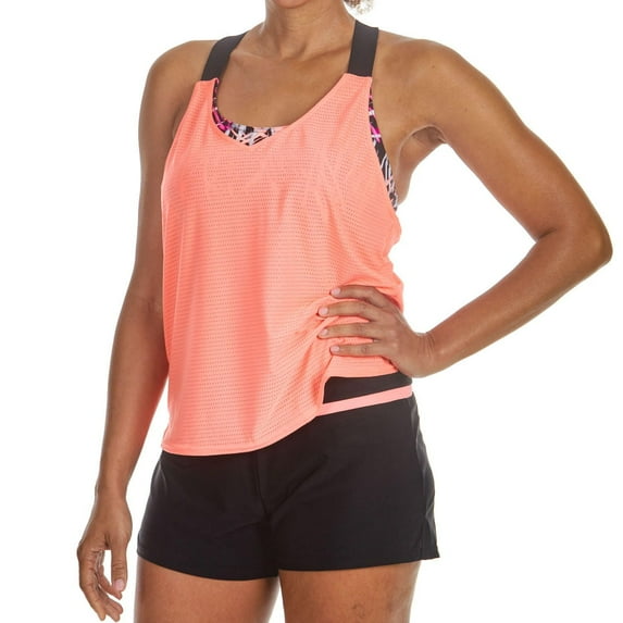 Zeroxposur Women's UPF 50+ Wide Strap Tankini Swimsuit (Seashell, M)