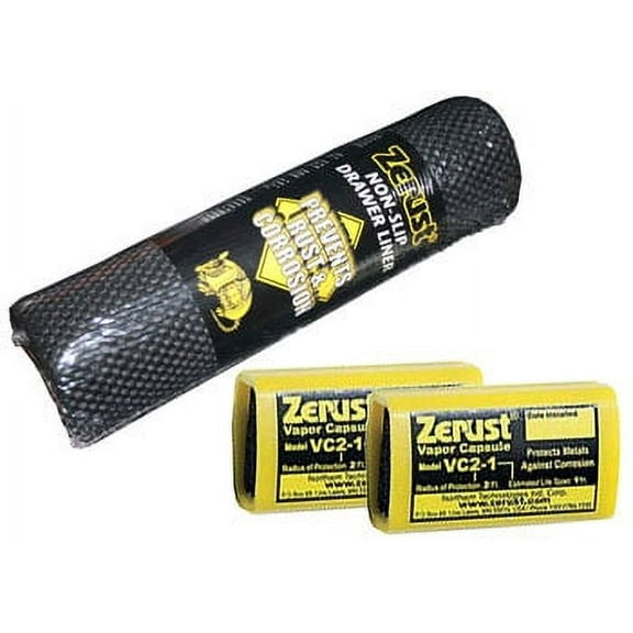Zerust NoRust Non-Slip Drawer Liner - 12" x 72" and Two VC2-1 NoRust Vapor Capsule Combo Pack - Made in the USA