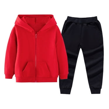 Zesgjue Children Coat Suits For Boys And Girls Autumn And Winter Solid Color Small And Medium Children's Zipper Shirt Pants Two Piece Suit Sizes 100, Red