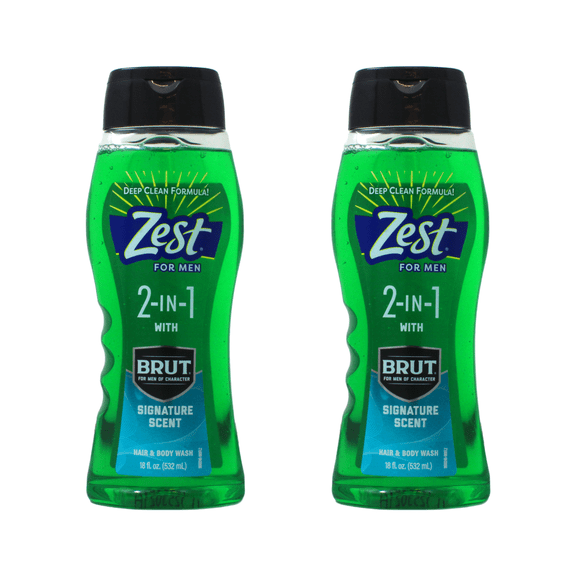 Zest 2-in-1 Hair & Body Wash, Brut Signature Scent, 18 oz Men's Shower Gel 2 Pack