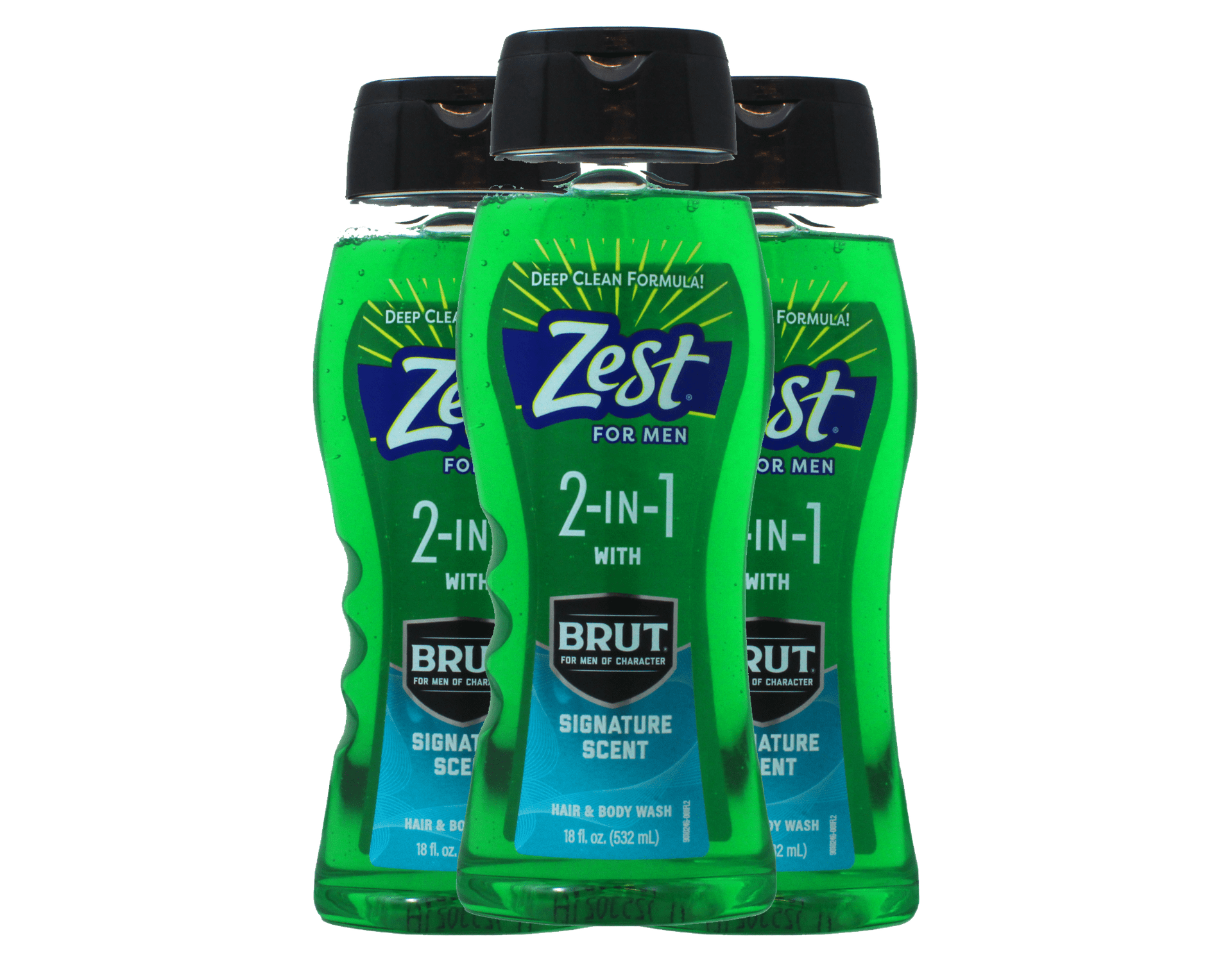 Zest 2-in-1 Hair & Body Wash, Brut Signature Scent, 18 oz Men's Shower Gel 3 Pack