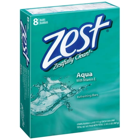 Zest 8-Bar Bath Size Soap, Aqua (Pack of 4)