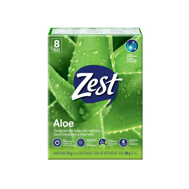 High Ridge Brands Zest Deodorant Aloe Soap, Hydrating Cleansing, 8 Bath  Bars, 4 Oz Each - Walmart.com