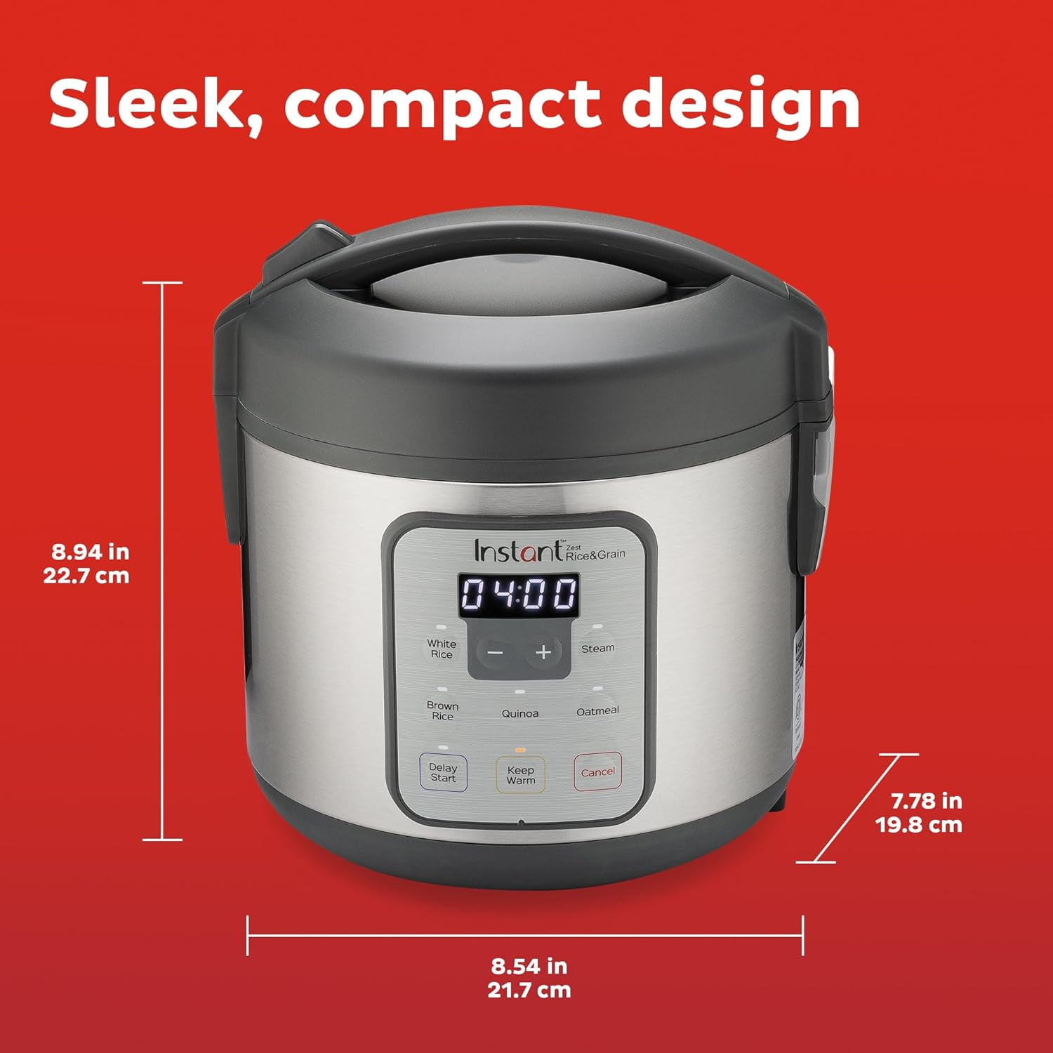 Zest 8 Cup One Touch Rice Cooker, Steamer, Cooks Rice Grains Quinoa Oatmeal No Pressure Cooking