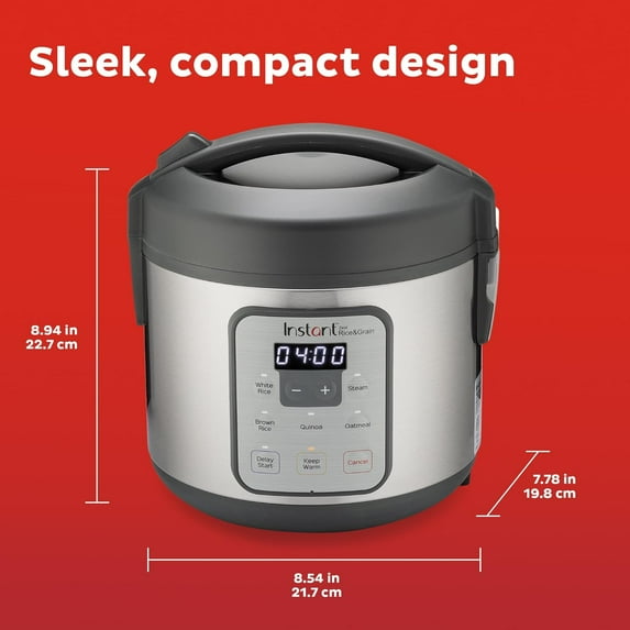 Zest 8 Cup One Touch Rice Cooker, Steamer, Cooks Rice Grains Quinoa Oatmeal No Pressure Cooking