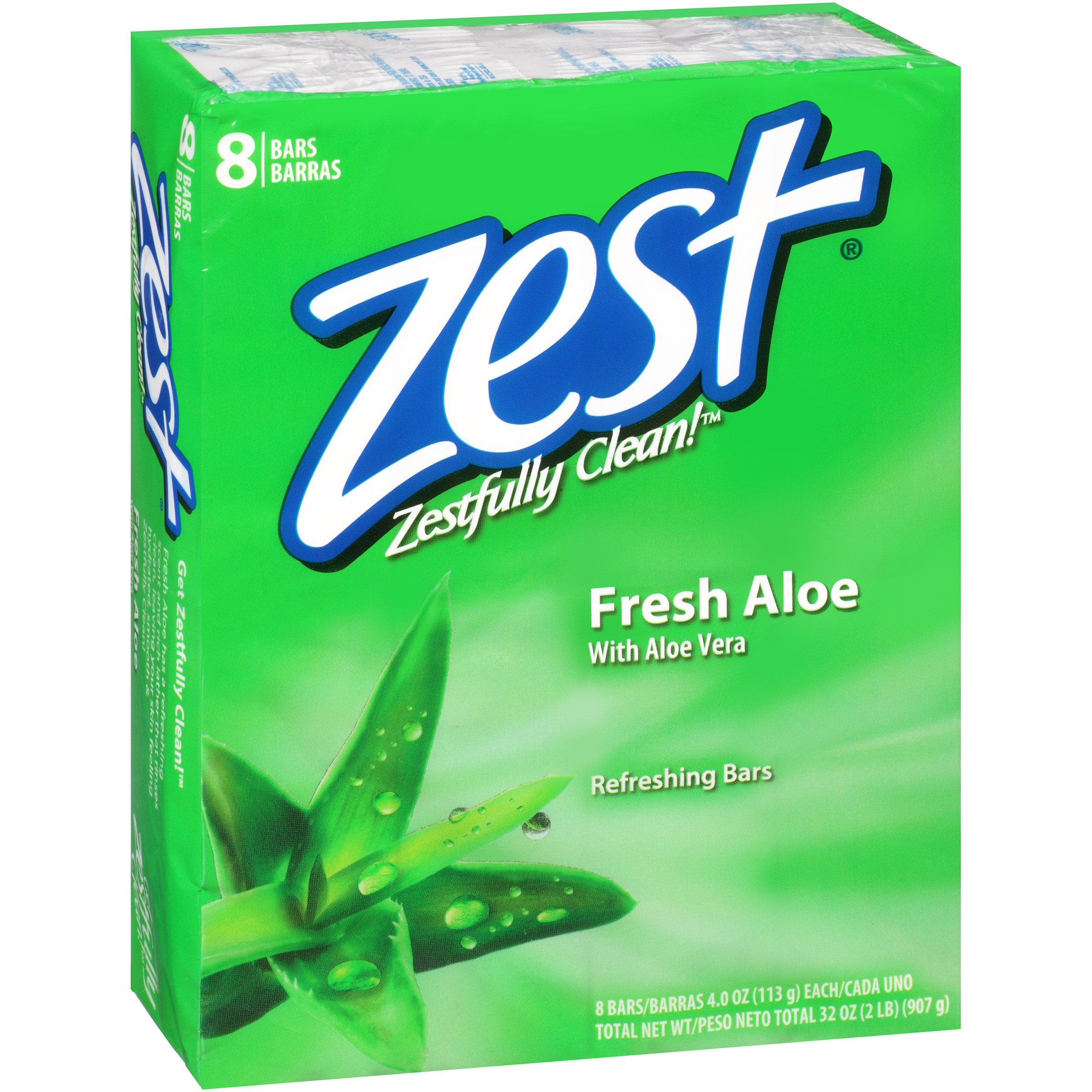 Zest Aloe Water & Pear Hydrating Deodorant Bar Soap, 4 oz., 8-Pack - image 1 of 7
