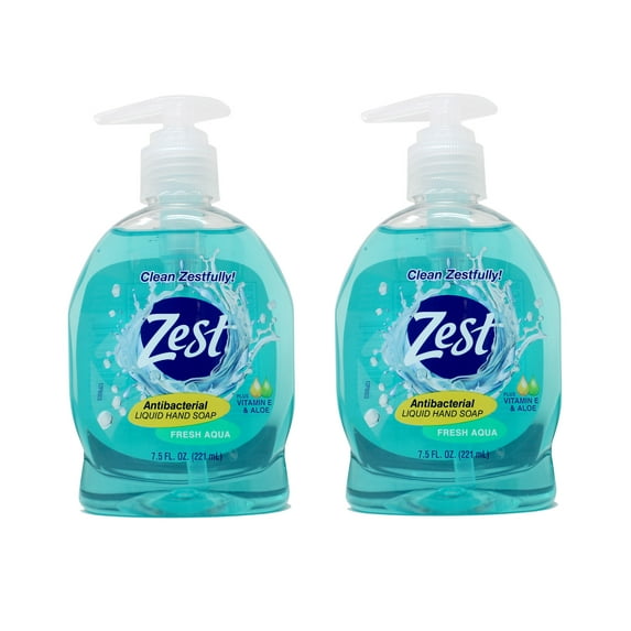 Zest Antabacterial Liquid Hand Soap Plus Vitamin E & Aloe Fresh Aqua 7.5 Fl Oz - 2 Pack