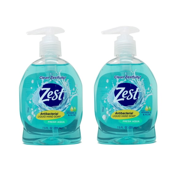 Zest Antabacterial Liquid Hand Soap Plus Vitamin E & Aloe Fresh Aqua 7.5 Fl Oz - 2 Pack