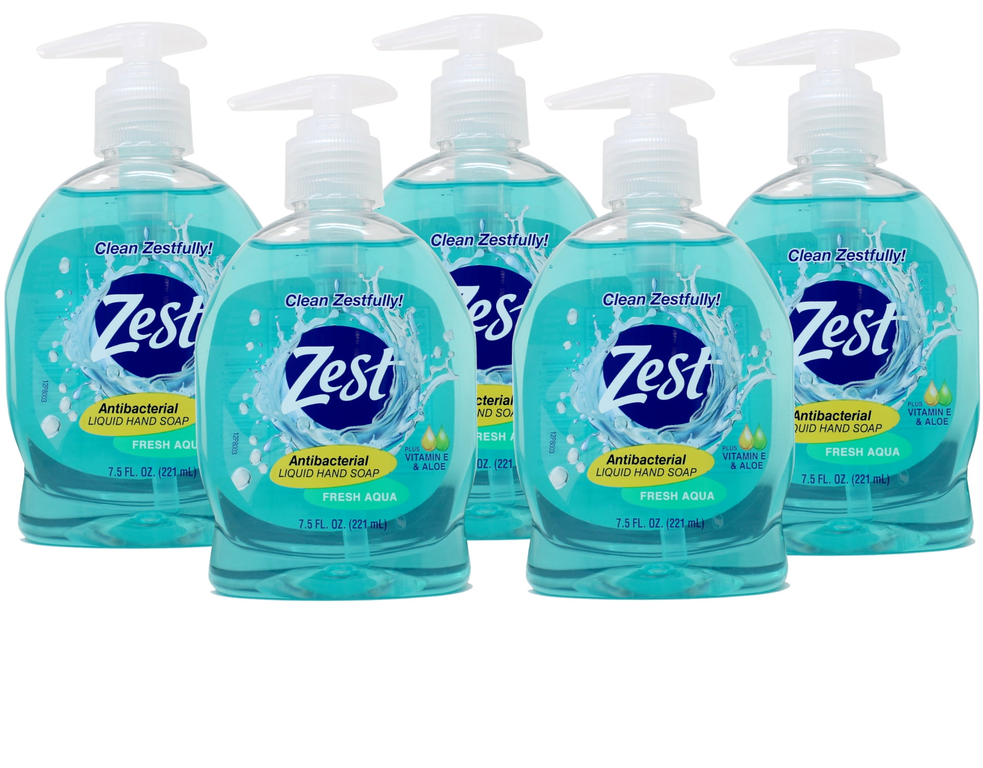 Zest Antabacterial Liquid Hand Soap Plus Vitamin E & Aloe Fresh Aqua 7.5 Fl Oz - 5 Pack