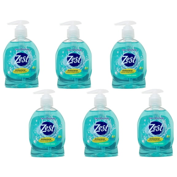 Zest Antabacterial Liquid Hand Soap Plus Vitamin E & Aloe Fresh Aqua 7.5 Fl Oz - 6 Pack
