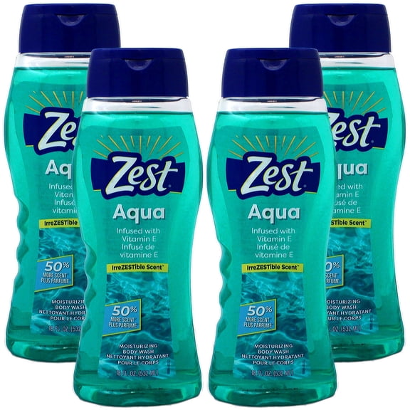 Zest Body Wash, Aqua 18 oz (Pack of 4)