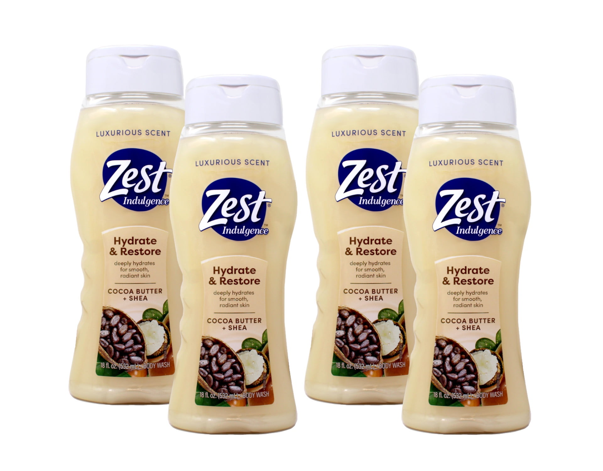 Zest Body Wash, Creamy Cocoa Butter & Shea 18 oz (Pack of 4)
