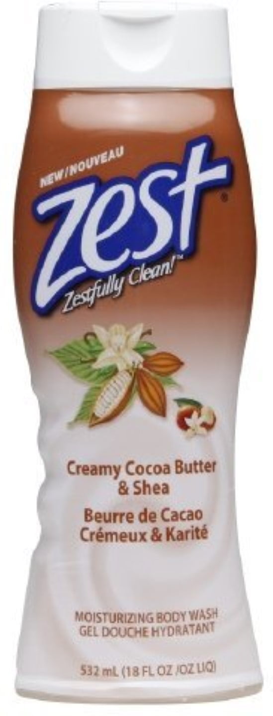 Zest Body Wash, Creamy Cocoa Butter & Shea 18 oz (Pack of 4)