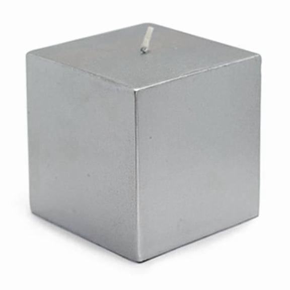 Zest Candle CPZ-136-12 3 x 3 in. Metallic Silver Square Pillar Candles -12pcs-Case- Bulk