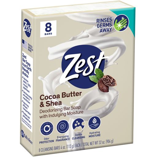 Zest Cocoa Butter & Shea Bar Soap, for All Skin Types, 4 oz, 8 Bars - image 1 of 7