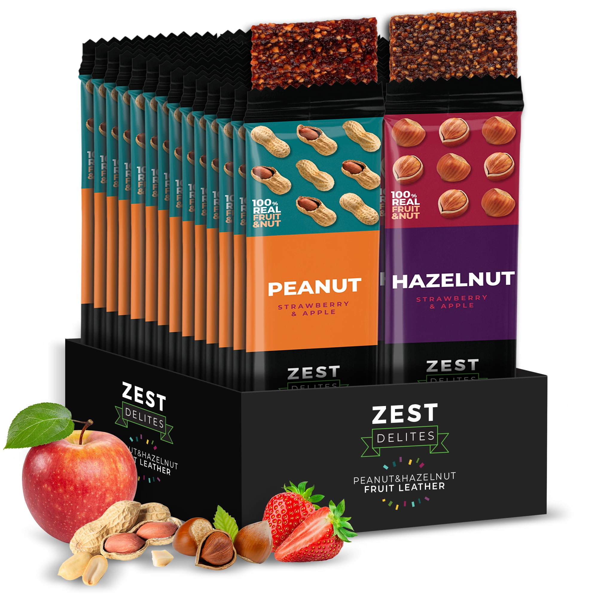 Zest Delites Fruit Leather Snacks with Nuts, Fruit Strips, Fruit Roll Ups, Fruit Bars, Vegan
