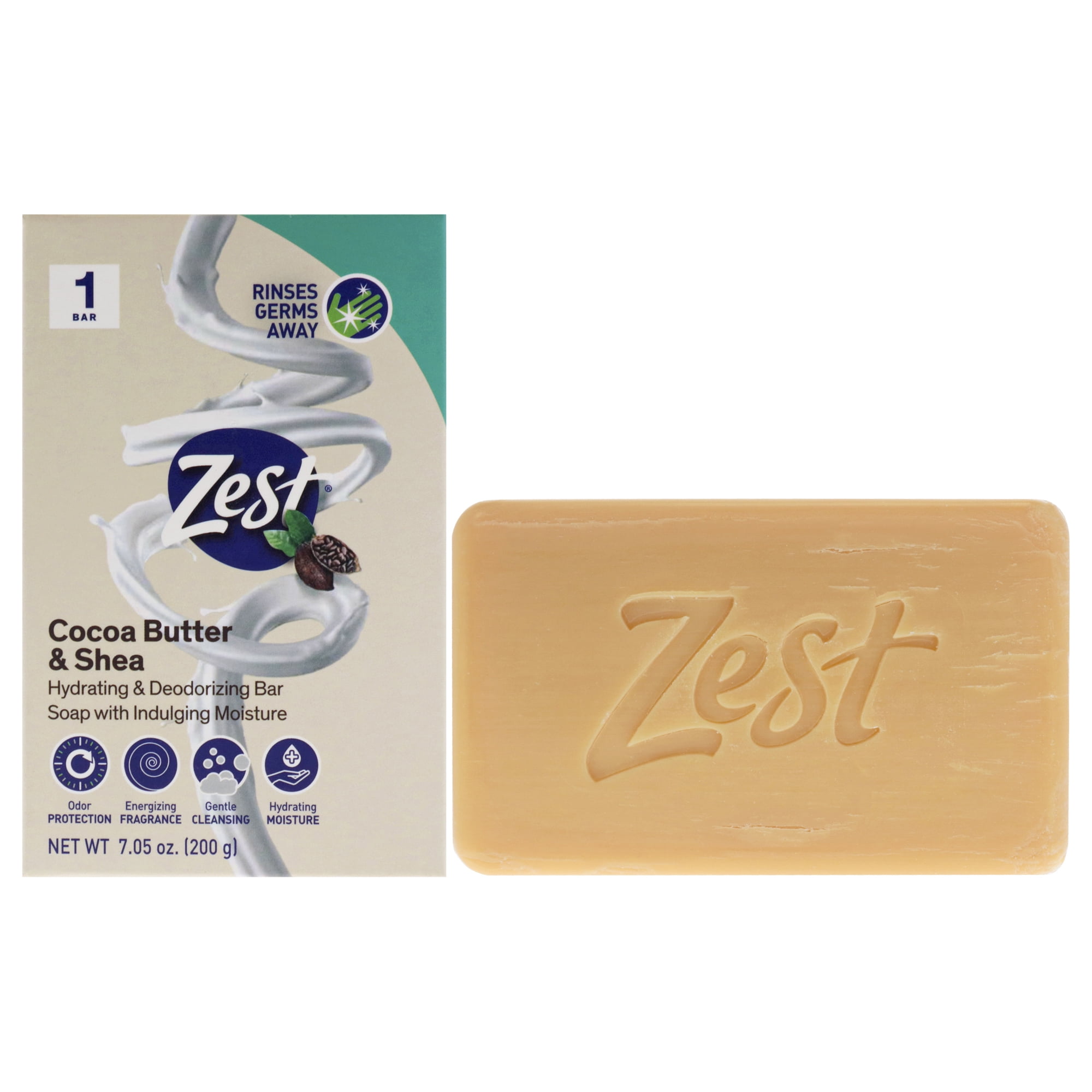 Zest Deodorant Bar Soap - Cocoa Butter and Shea , 7 oz Bar Soap