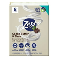8-Count Zest Hydrating Moisture Deodorant Bar Soap for All Skin Types (4 Ounce, Cocoa Shea & Butter)