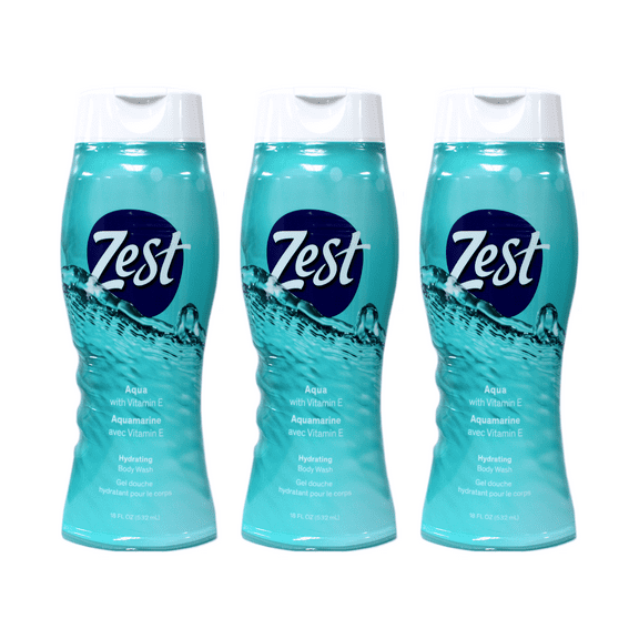 Zest Hydrating Body Wash Shower Gel Aqua Scent with Vitamin E 18 fl oz Pack of 3
