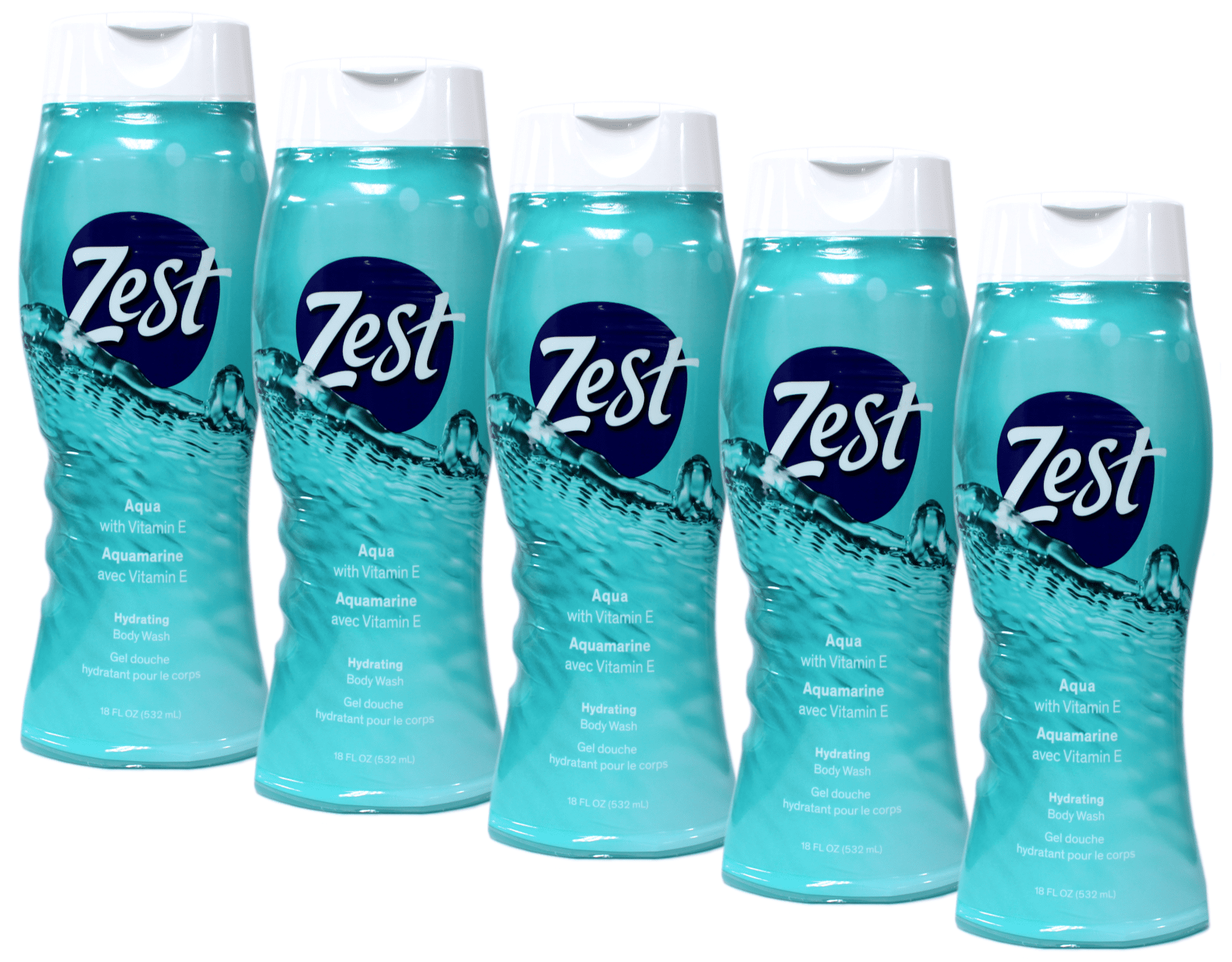 Zest Hydrating Body Wash Shower Gel Aqua Scent with Vitamin E 18 fl oz Pack of 5