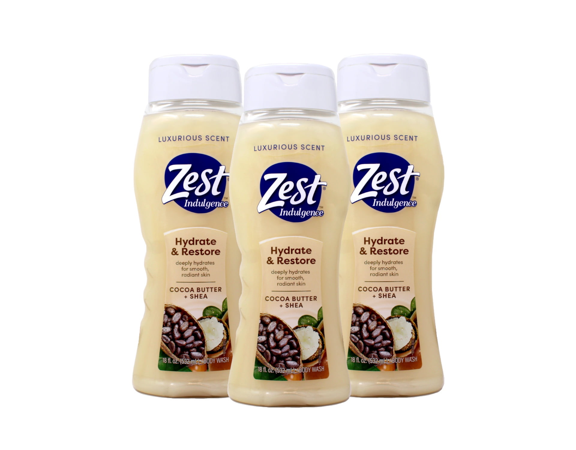 Zest Moisturizing Body Wash Creamy Cocoa Butter And Shea - 18 Oz, 3 Pack