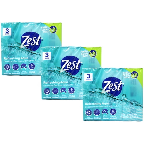 Zest Refreshing Bars Soap, Aqua 4 oz, 3 ea (Pack of 3)