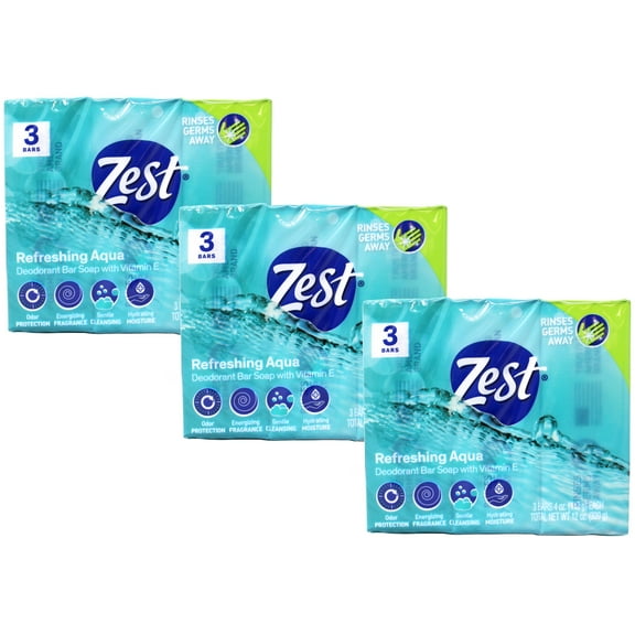 Zest Refreshing Bars Soap, Aqua 4 oz, 3 ea (Pack of 3)