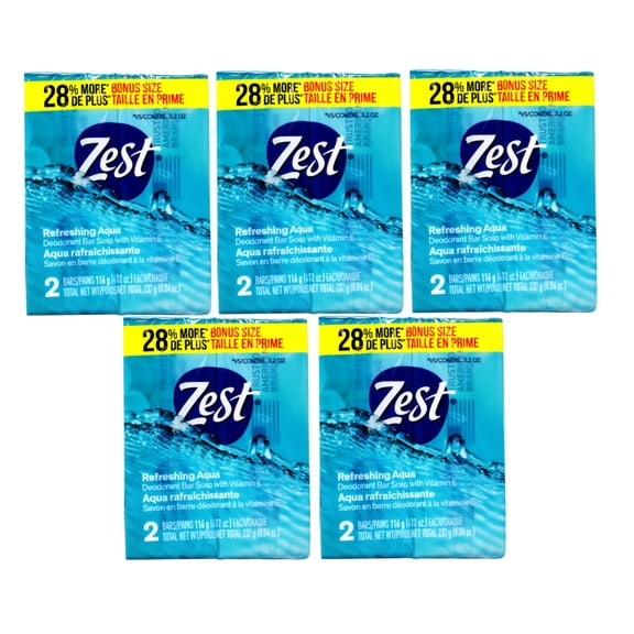 Zest Soap Refreshing Aqua Bath Bars 4.12 Ounce (Pack of 2) - 5 Pack
