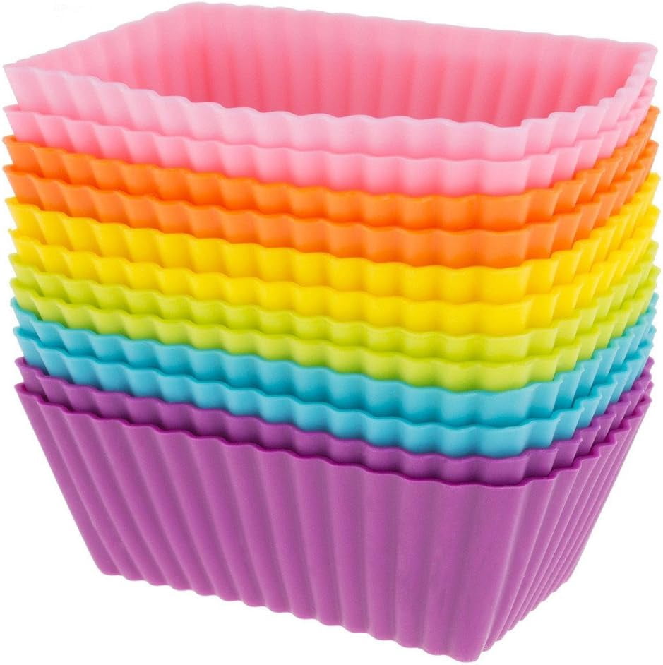 Kichvoe 12-Pack Reusable Silicone Baking Cups - Flower Shaped Muffin & Cupcake Liners (Random Colors)
