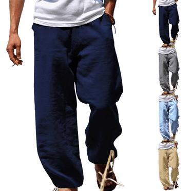 ZestMode 2 Pack Mens Casual Pants Cotton Linen Drawstring Pants Elastic Waist Jogger Pants Cotton Linen Sets Harem Pants Drawstring Elastic Waist Beach Pants Loose Pants