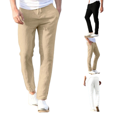ZestMode 2 Pack Mens Casual Pants Linen Cotton Pants Slim Fit Joggers Pants Workout Elastic Pants Beach Vacation Fashion Work Cotton Blend Elastic Waist Long Pants Trousers