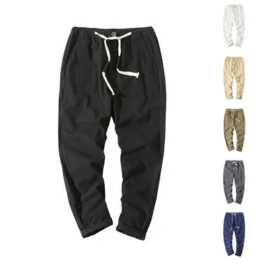 ZestMode 2 Pack Mens Casual Pants Linen Drawstring Pants,Regular Fit, Waist Size 29-54 Big & Tall Linen Pants Sets Long Pants Loose Drawstring Beach Trousers