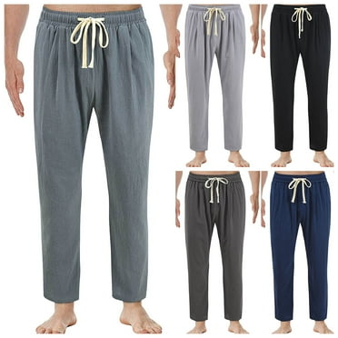 ZestMode 2 Pack Men's Linen Pants Casual Sets Elastic Waist Drawstring Beach Summer Pants Lightweight Trousers Casual Sets Elastic Waist Drawstring Summer Pants With Pockets