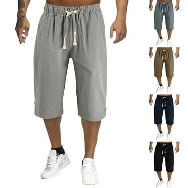 ZestMode 2 Pack Mens Casual Pants Linen Pants Sets Long Pants Drawstring Beach Joggers Fashion Simple Solid Cotton Linen Lumbar Frenum Pants Calf Length Trousers