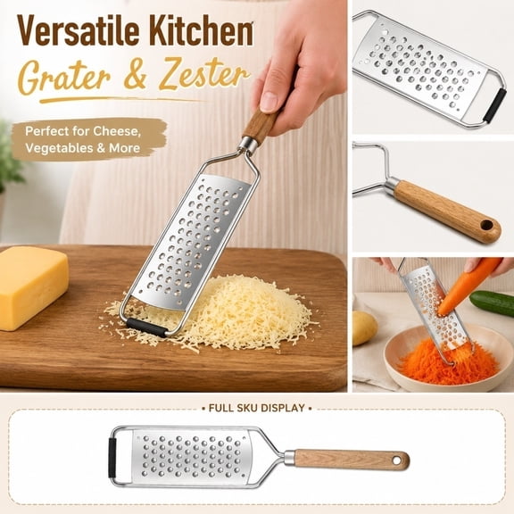 Zester Grater, Parmesan Cheese Grater, Cheese Shredder, Stainless Steel Utensils, 13 X 2.5 Inch Handheld Stainless Steel Coarse Hole Shredder, Multi-Use Kitchen Tool for Shredding