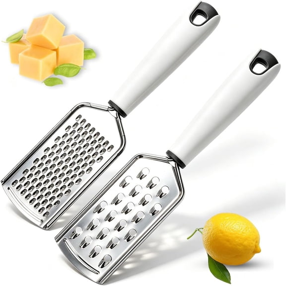 Zester Grater Set of 2, Kitchen Grater Zester Tool for Cheese,Lemon,Nutmeg, Chocolate, Fruits,Vegetables,Zucchini, Carrot, Apple, Cabbage (thick shreds&thin shreds)