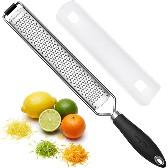 Zester Grater,Stainless Steel Lemon Zester with Handle Cheese Grater for Kitchen Citrus Zester with Blade Cover for Garlic Nutmeg Lime Ginger Grater Heavy Duty Kitchen Tool(A)
