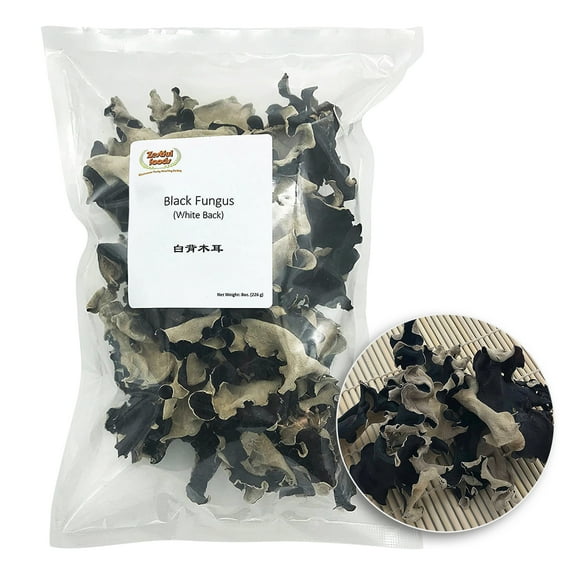 Zestful Foods 8 oz Dried Black Fungus (White Back)/Wood Ear Mushrooms