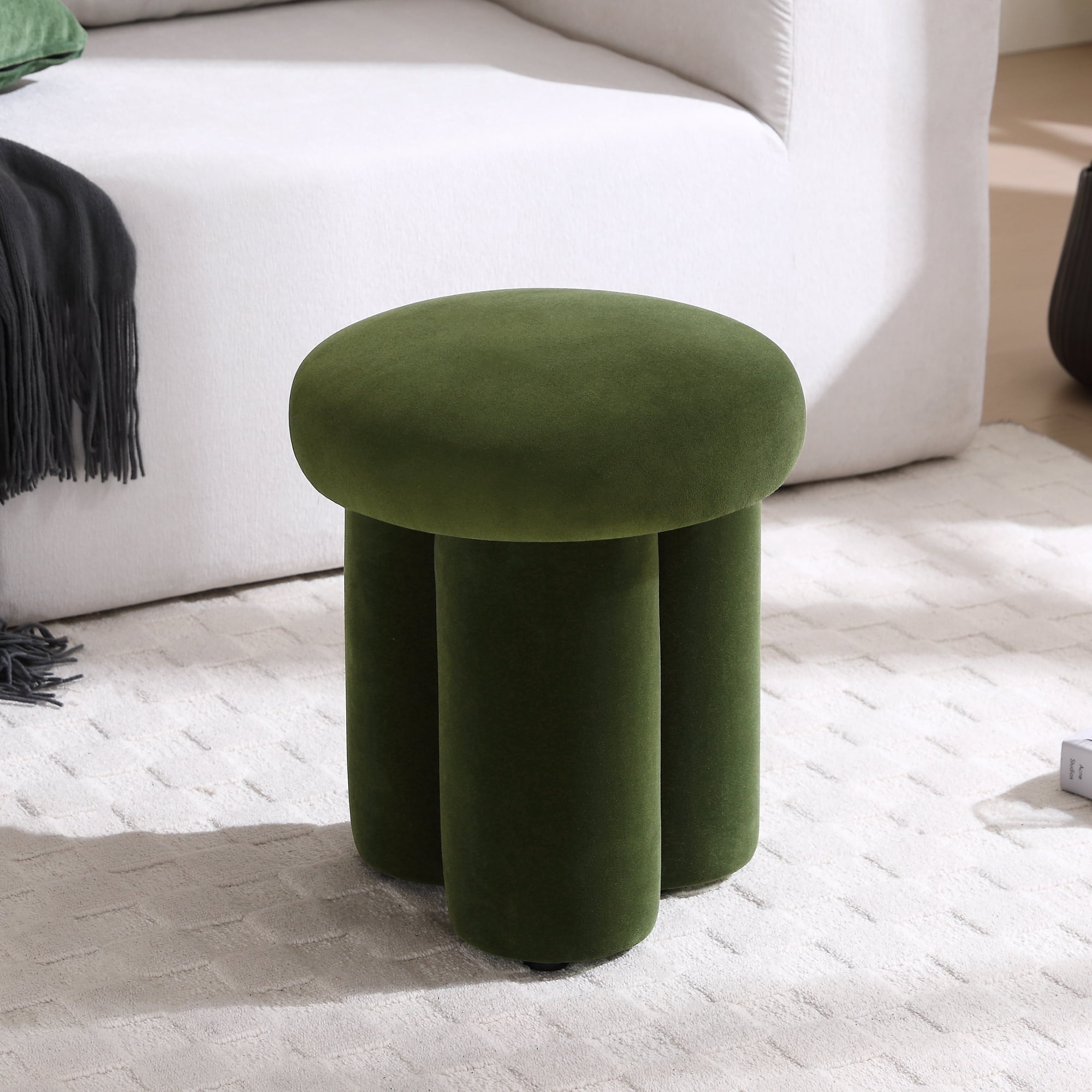 Zesthouse 14.6 Wide Modern Round Ottoman Mushroom Footrest Stools Small Upholstered Velvet Foot stool Ottoman Pouf for Makeup Living Room Bedroom