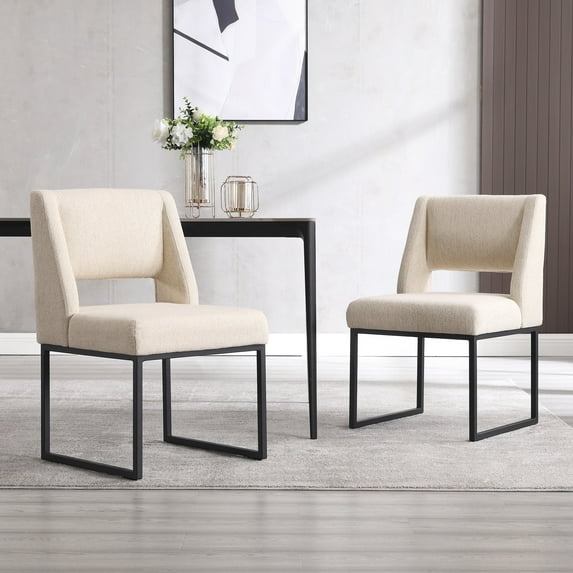 Zesthouse 18.3" Linen Dining Chairs Set of 2, Extra Thick Upholstered Side Chair with High Back and Metal Legs, Modern Armless Kitchen Chairs for Dining Room, Beige