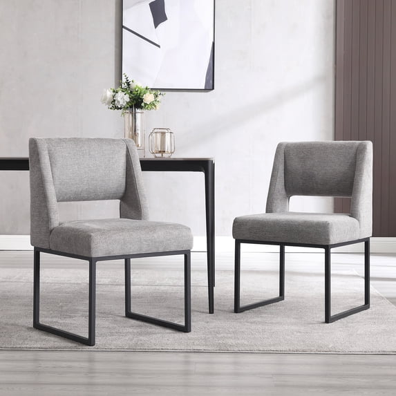 Zesthouse 18.3" Linen Dining Chairs Set of 2, Extra Thick Upholstered Side Chair with High Back and Metal Legs, Modern Armless Kitchen Chairs for Dining Room, Gray