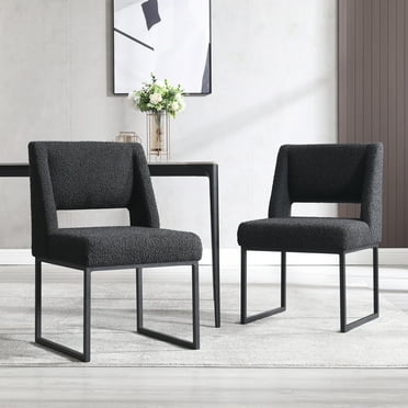 Zesthouse 18.3" Boucle Dining Chairs Set of 2, Extra Thick Upholstered Side Chair with High Back and Metal Legs, Modern Armless Kitchen Chairs for Dining Room, Black