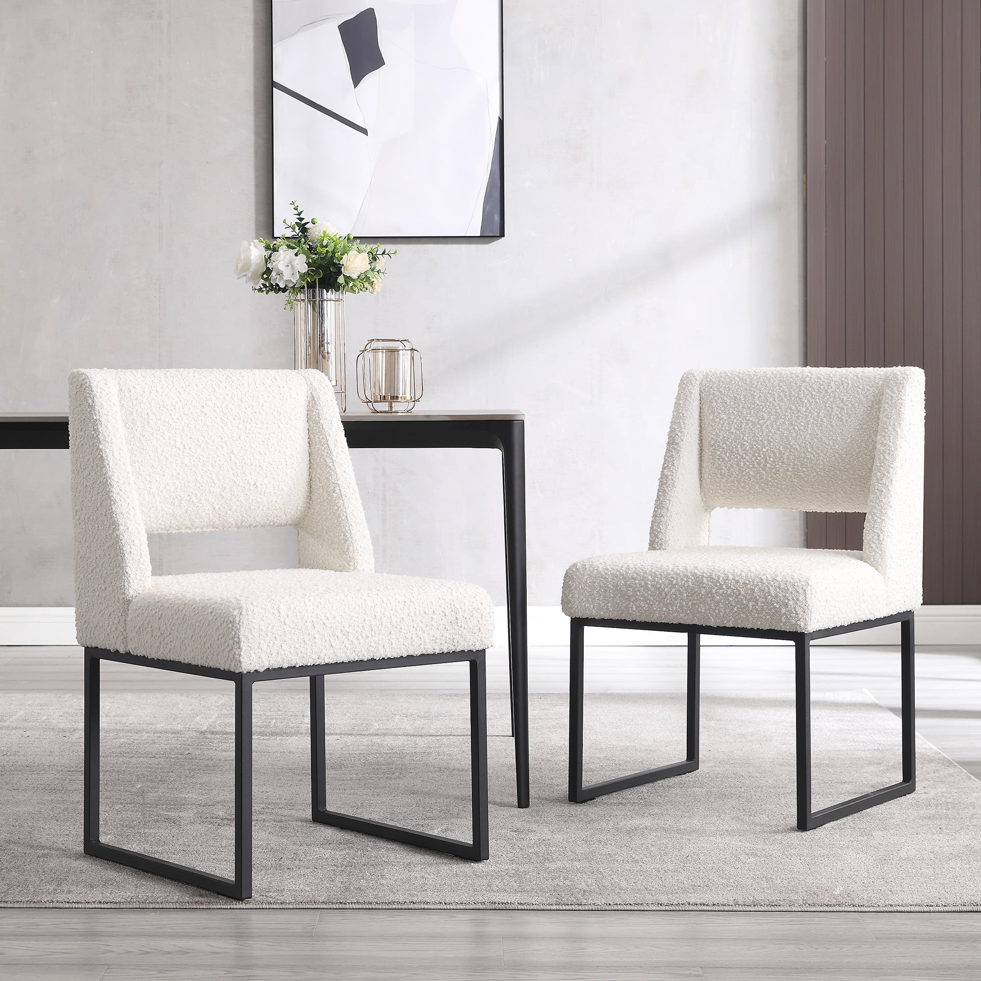 Zesthouse 18.3" Boucle Dining Chairs Set of 2, Extra Thick Upholstered ...