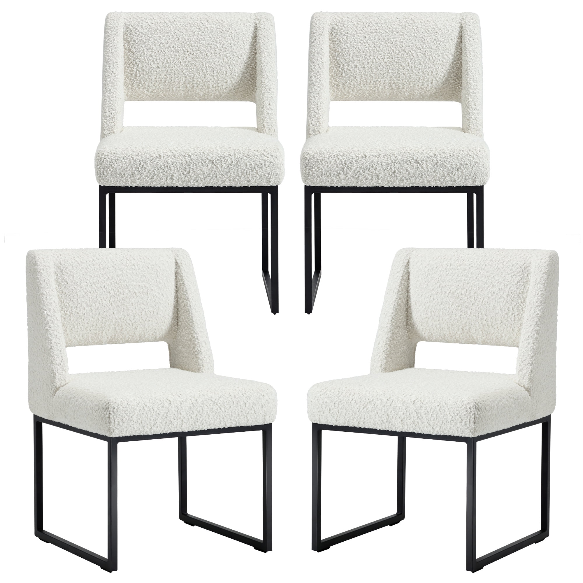 Zesthouse 18.3" Modern Dining Chairs Set of 4, Boucle Fabric Dining Room Chairs with High Back and Metal Legs, Armless Upholstered Side Chair for Dining Room Kitchen, White